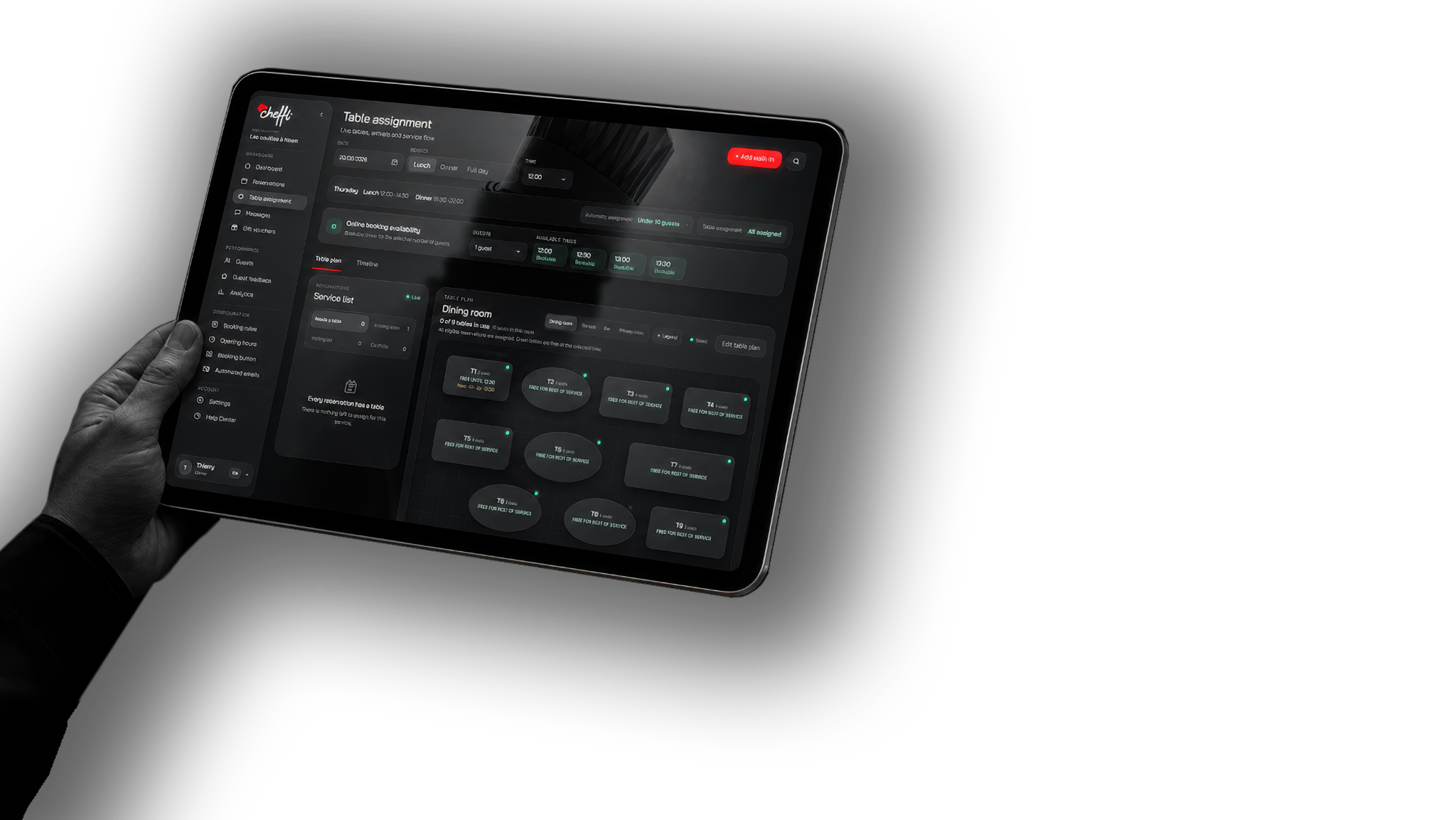 Cheffli reservation platform on a tablet