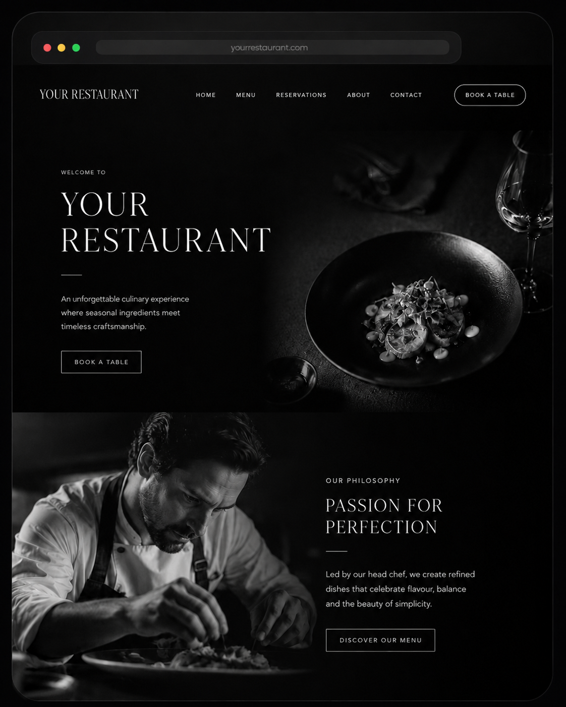 Restaurant website shown inside the tablet preview