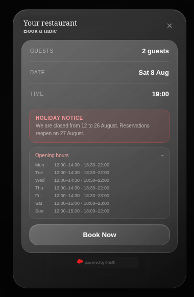 Real Cheffli booking button screenshot